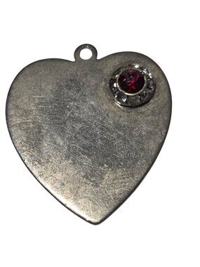 Heart Shaped Metal Pendant Red Gemstone Accent Silver Tone DIY Fashion Jewelry